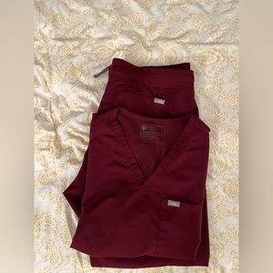 Figs womens XL burgundy set Catarina top/ Livingston bottoms